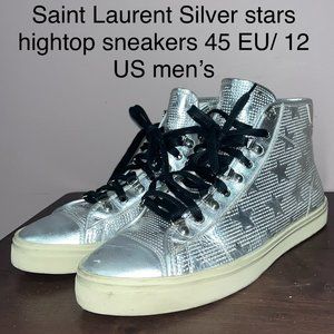 SAINT LAURENT HIGHTOP SILVER STARS HIGH TOP SNEAKERS. 45 EU/12US.